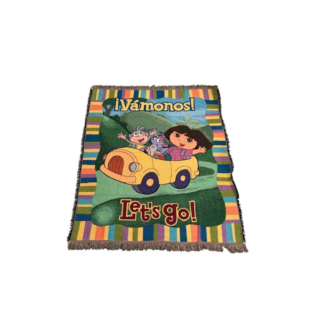 Dora The Explorer and Boots Vamonos Lets Go Kids Tapestry Fringed Throw Blanket
